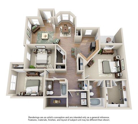 Floor plan for 3 beds, 2 baths, 1447 sqft